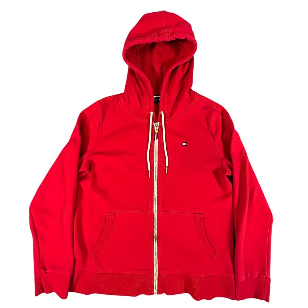 Tommy Hilfiger Full Zip Hoodie Womens M‎ Red "Flaw Hole"